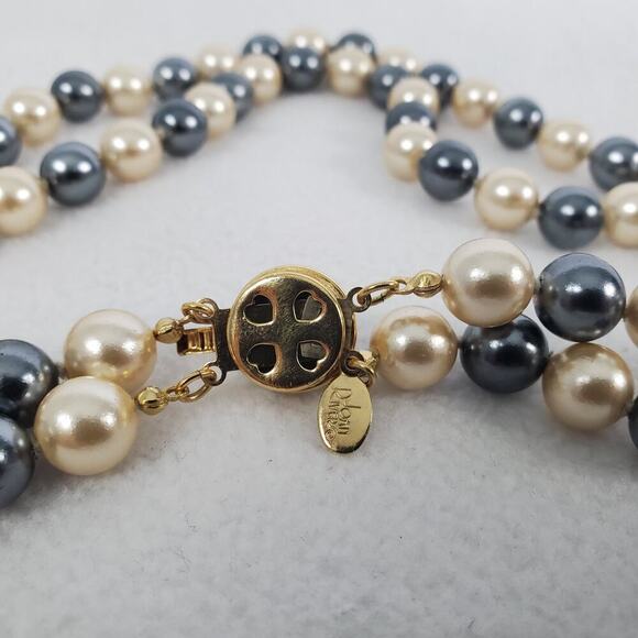 Vintage Joan Rivers Faux Pearl Multicolor 2 Strand Choker Necklace Signed - Picture 3 of 4